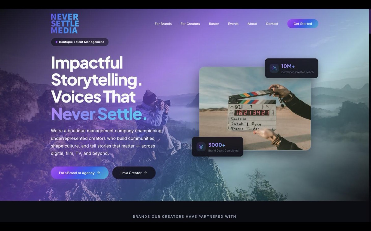 Never Settle Media homepage